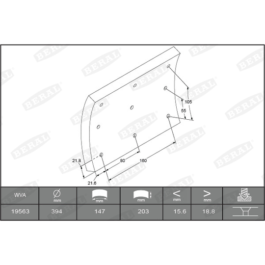 KBL19562.1-1560 - Brake Lining Kit, drum brake 