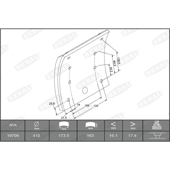 KBL19579.1-1616 - Brake Lining Kit, drum brake 