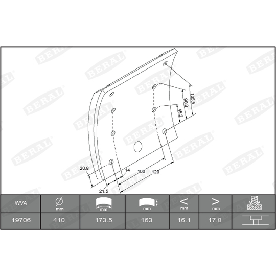 KBL19579.0-1616 - Brake Lining Kit, drum brake 