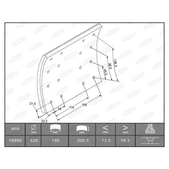 KBL19890.0-1616 - Brake Lining Kit, drum brake 