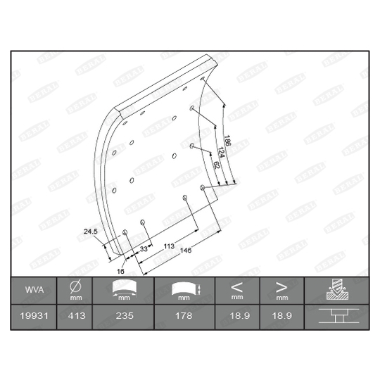 KBL19931.0-1637 - Brake Lining Kit, drum brake 