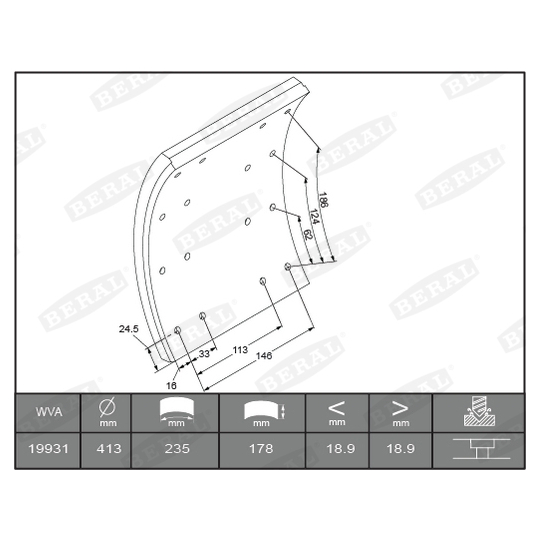 KBL19931.0-1550 - Brake Lining Kit, drum brake 