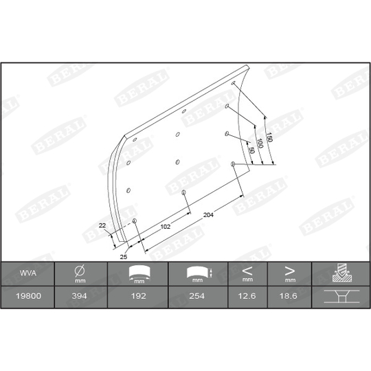 KBL19799.0-1627 - Brake Lining Kit, drum brake 