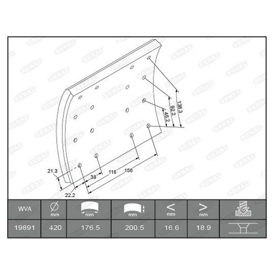 KBL19890.0-1616 - Brake Lining Kit, drum brake 