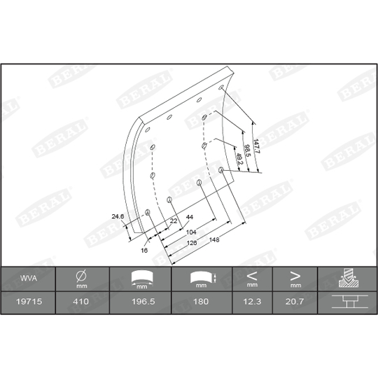 KBL19714.0-1642 - Brake Lining Kit, drum brake 