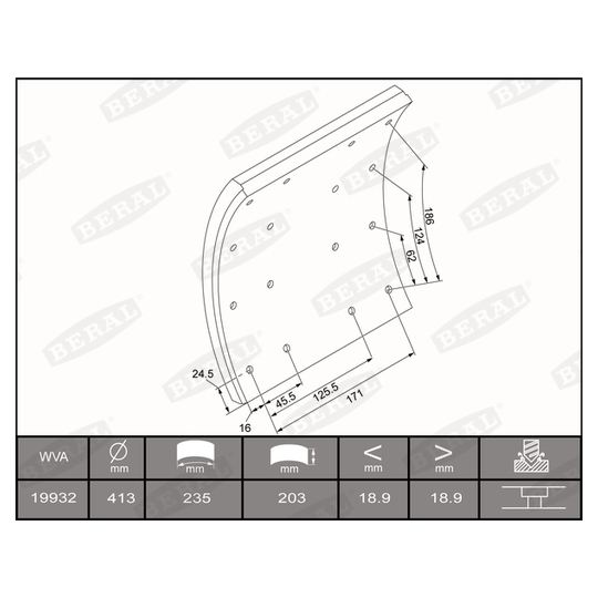 KBL19932.0-1550 - Brake Lining Kit, drum brake 