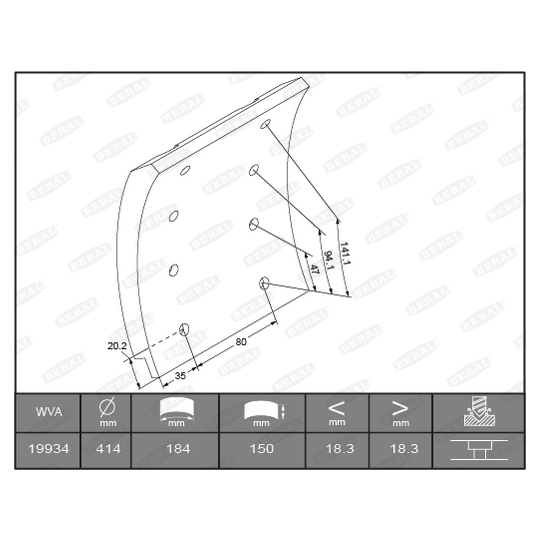 KBL19934.0-1627 - Brake Lining Kit, drum brake 