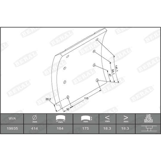 KBL19935.0-1627 - Brake Lining Kit, drum brake 