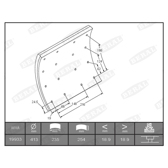 KBL19933.1-1637 - Brake Lining Kit, drum brake 