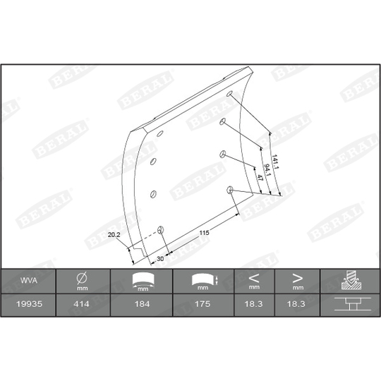 KBL19935.2-1627 - Brake Lining Kit, drum brake 