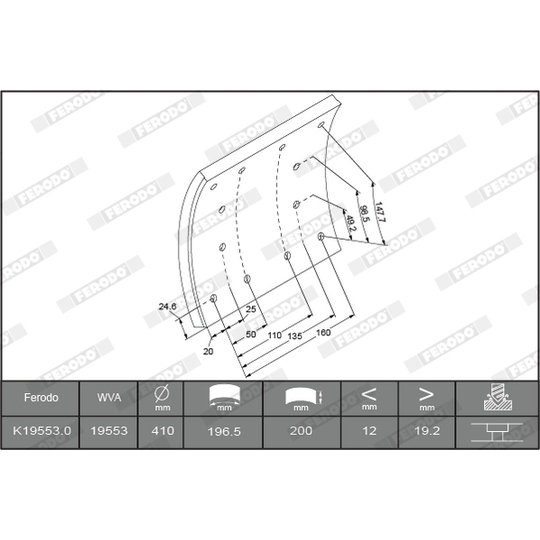 K19716.2-F3656 - Brake Lining Kit, drum brake 