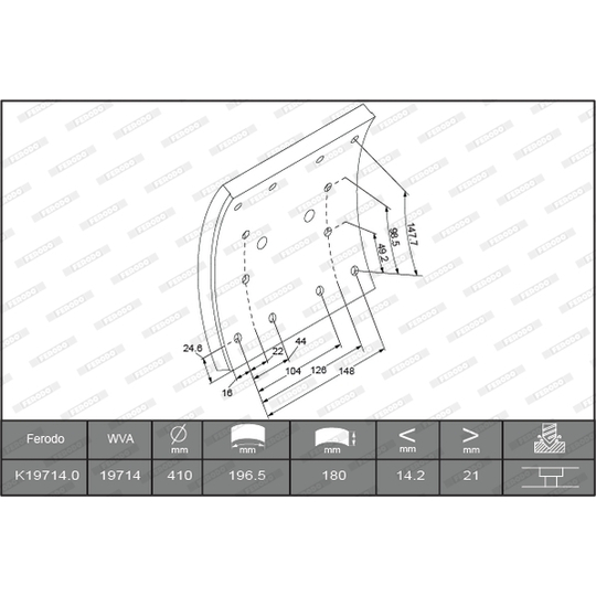 K19714.0-F3656 - Brake Lining Kit, drum brake 