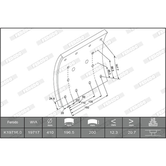 K19716.2-F3656 - Brake Lining Kit, drum brake 