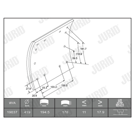 1903601070 - Brake Lining Kit, drum brake 