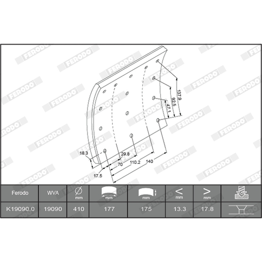 K19090.2-F3526 - Piduriklotsi komplekt, trummelpidur 