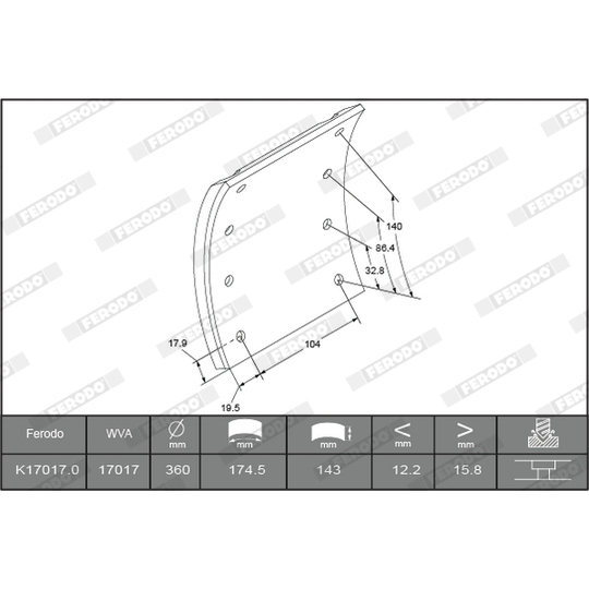 K17017.1-F3661 - Piduriklotsi komplekt, trummelpidur 