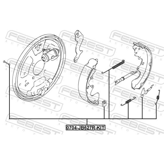 0704-JB627R-KIT - Tillbehörssats, bromsbackar, parkeringsbroms 