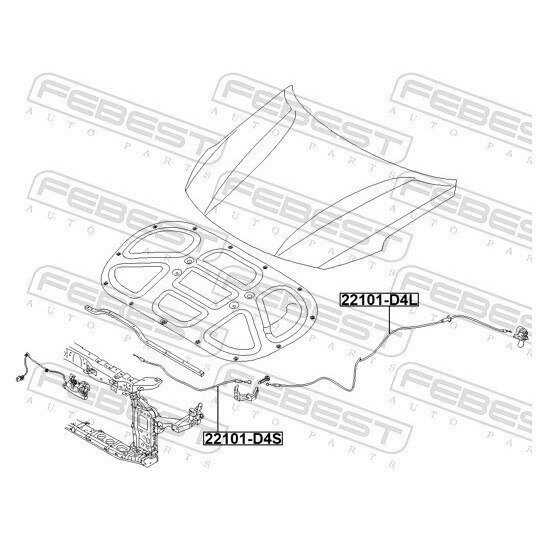 22101-D4S - Vajer, motorhuv 