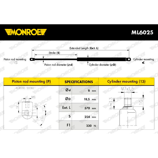 ML6025 - Gas Spring, bonnet 