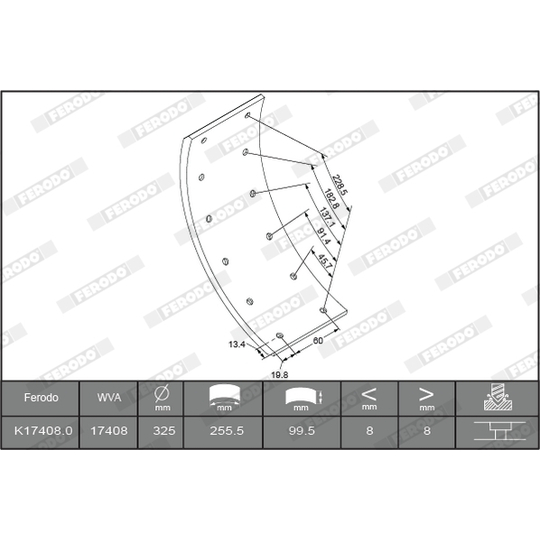 K17408.1-F3653 - Brake Lining Kit, drum brake 