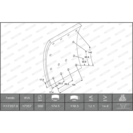 K17357.0-F3661 - Piduriklotsi komplekt, trummelpidur 