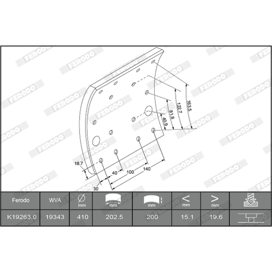 K19263.2-F3653 - Brake Lining Kit, drum brake 