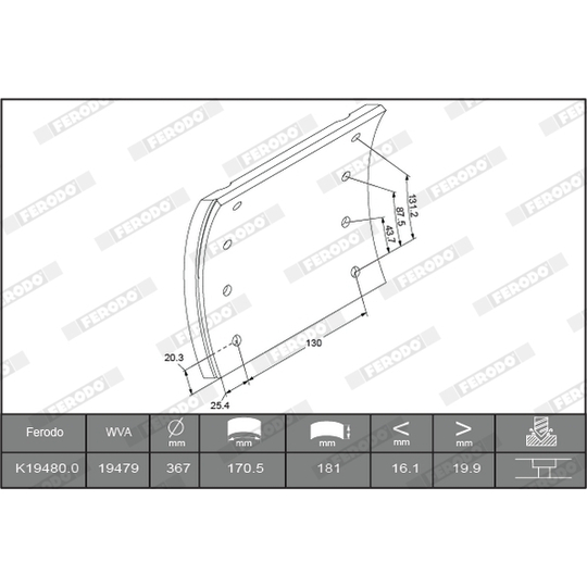 K19480.1-F3658 - Brake Lining Kit, drum brake 