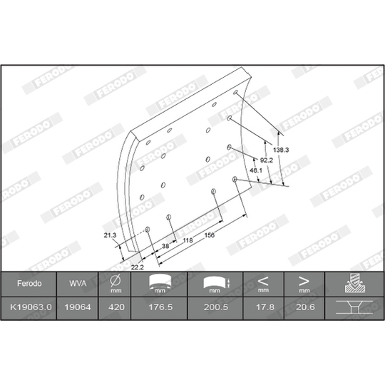 K19063.1-F3658 - Brake Lining Kit, drum brake 