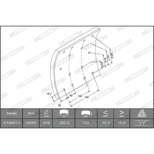 K19263.2-F3653 - Brake Lining Kit, drum brake 