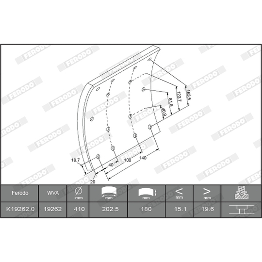 K19262.1-F3653 - Brake Lining Kit, drum brake 