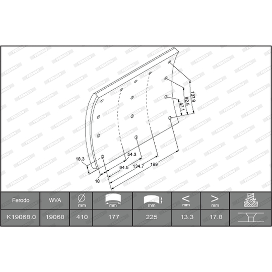 K19068.0-F3526 - Brake Lining Kit, drum brake 