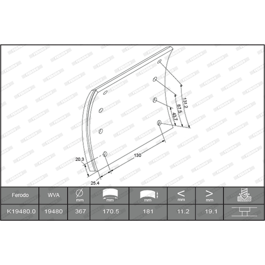 K19480.0-F3658 - Brake Lining Kit, drum brake 