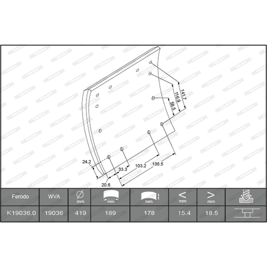 K19036.0-F3658 - Brake Lining Kit, drum brake 