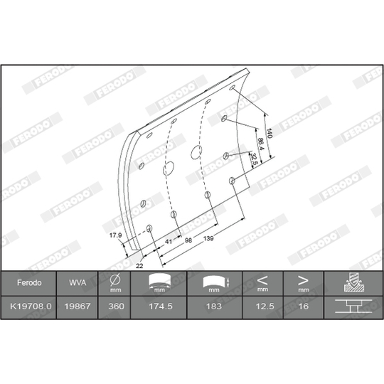 K19708.1-F3661 - Brake Lining Kit, drum brake 