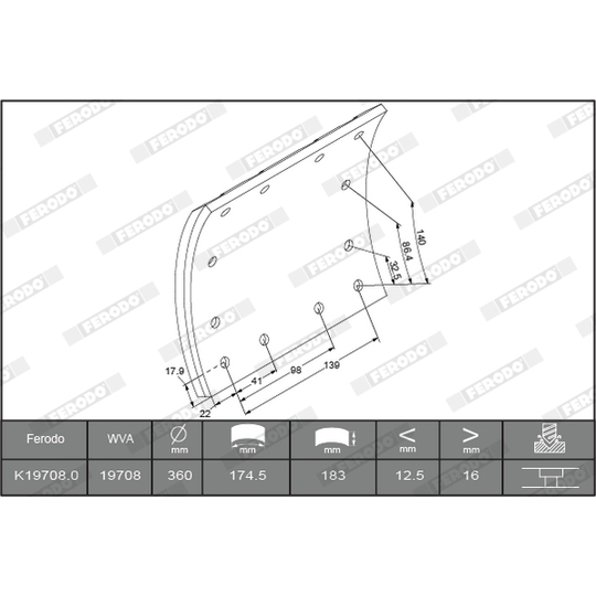 K19708.1-F3661 - Brake Lining Kit, drum brake 