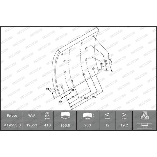 K19553.0-F3656 - Brake Lining Kit, drum brake 