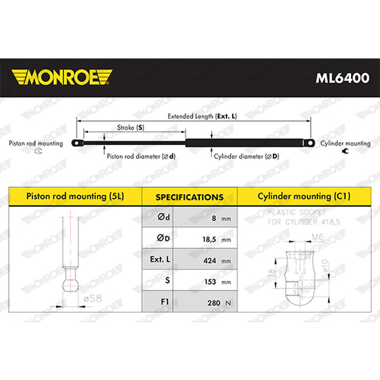 ML6400 - Gas Spring, bonnet 