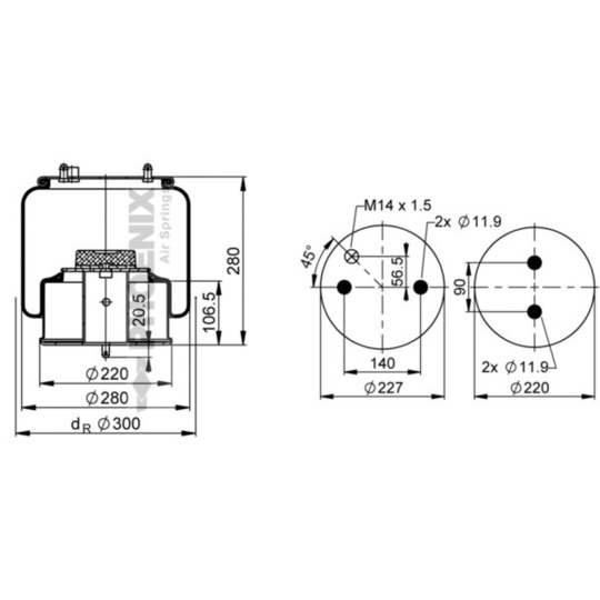 1 DF 20 C-1 - Pneumatic suspension bellows 