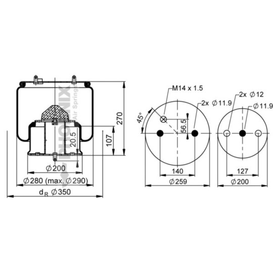 1 DF 23 B-2 - Pneumatic suspension bellows 