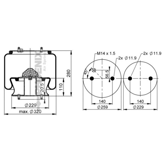 1 DF 23 A-1 - Pneumatic suspension bellows 