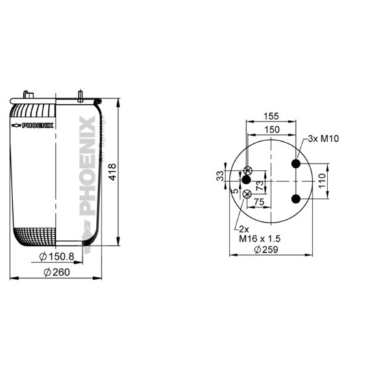 1 DF 25-3 NP - Pneumatic suspension bellows 