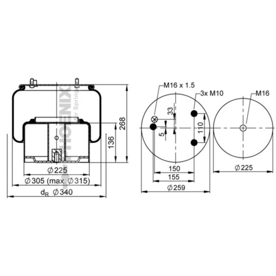 1 DF 25-11 - Pneumatic suspension bellows 