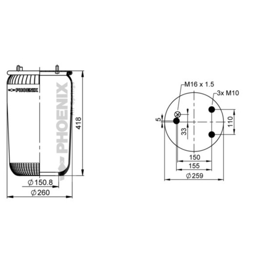 1 DF 25-1 NP. - Pneumatic suspension bellows 