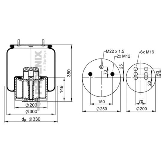 1 DK 21 K-2 - Pneumatic suspension bellows 