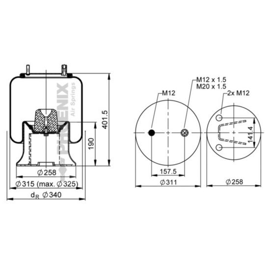 1 DK 23 L-25 - Pneumatic suspension bellows 