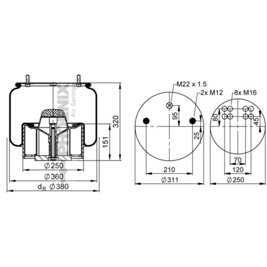 1 DK 32 K-2 - Pneumatic suspension bellows 