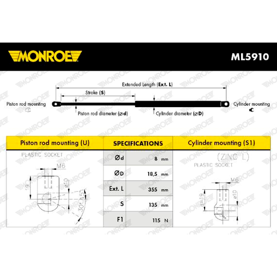 ML5910 - Gas Spring, rear windscreen 