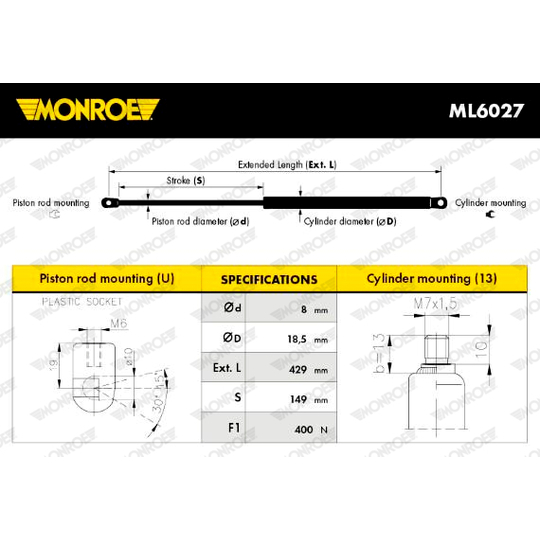 ML6027 - Gas Spring, bonnet 