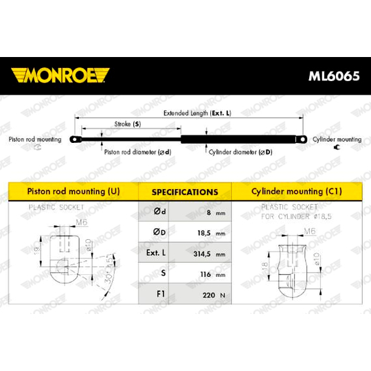 ML6065 - Gas Spring, boot-/cargo area 