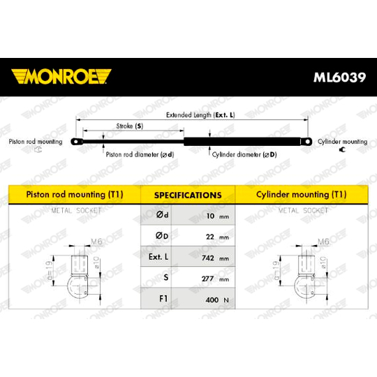 ML6039 - Gas Spring, boot-/cargo area 